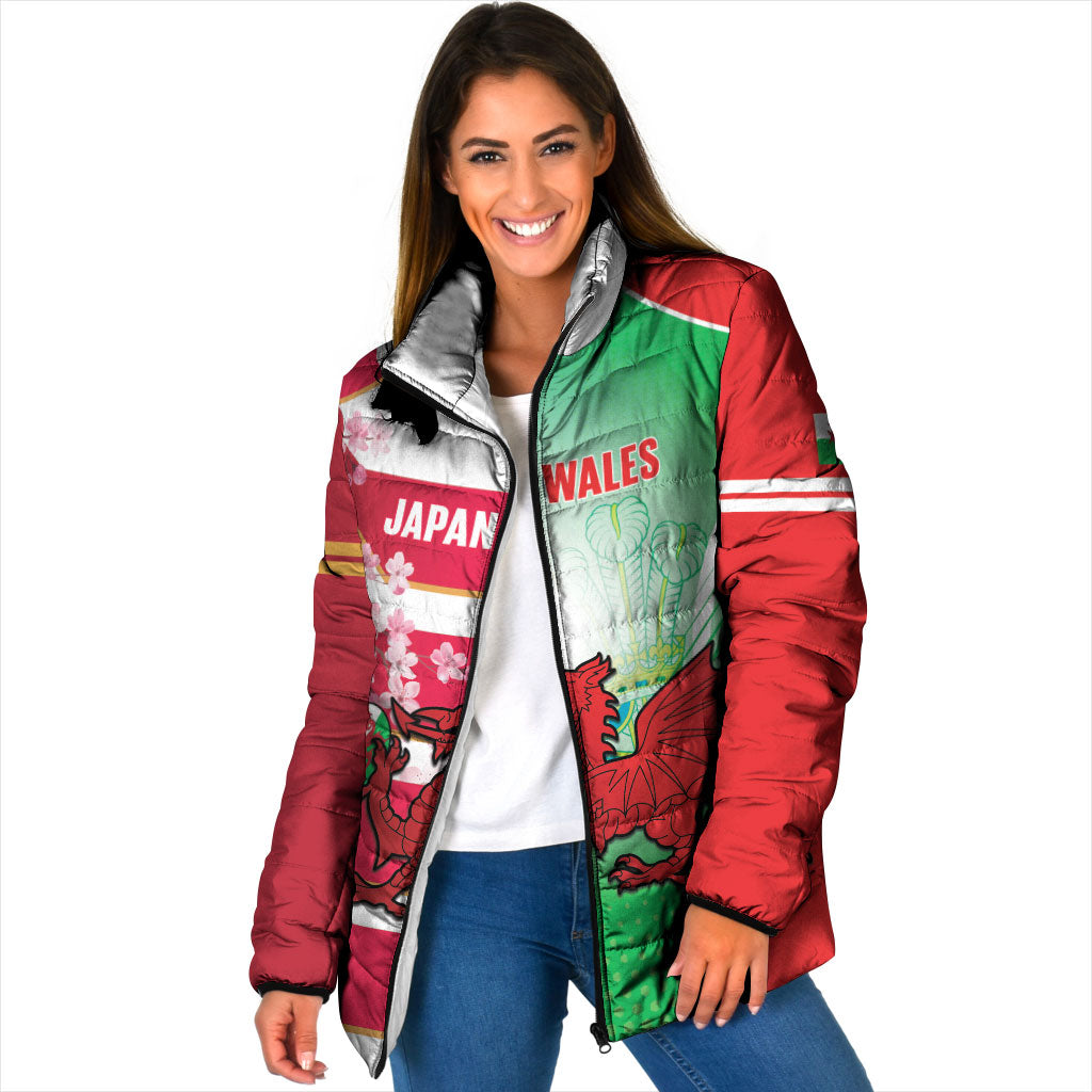Japan and Wales Rugby Custom Padded Jacket Brave Blossoms Welsh Dragon Together LT14 Women Red - Polynesian Pride