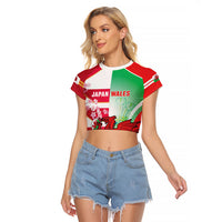 Japan and Wales Rugby Custom Raglan Cropped T Shirt Brave Blossoms Welsh Dragon Together LT14 Female Red - Polynesian Pride