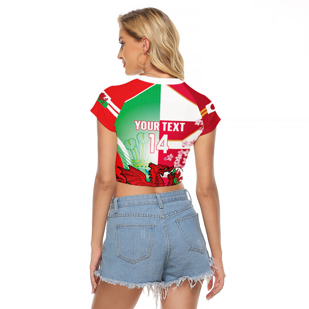 Japan and Wales Rugby Custom Raglan Cropped T Shirt Brave Blossoms Welsh Dragon Together LT14 - Polynesian Pride