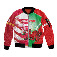 Japan and Wales Rugby Custom Sleeve Zip Bomber Jacket Brave Blossoms Welsh Dragon Together LT14 Unisex Red - Polynesian Pride