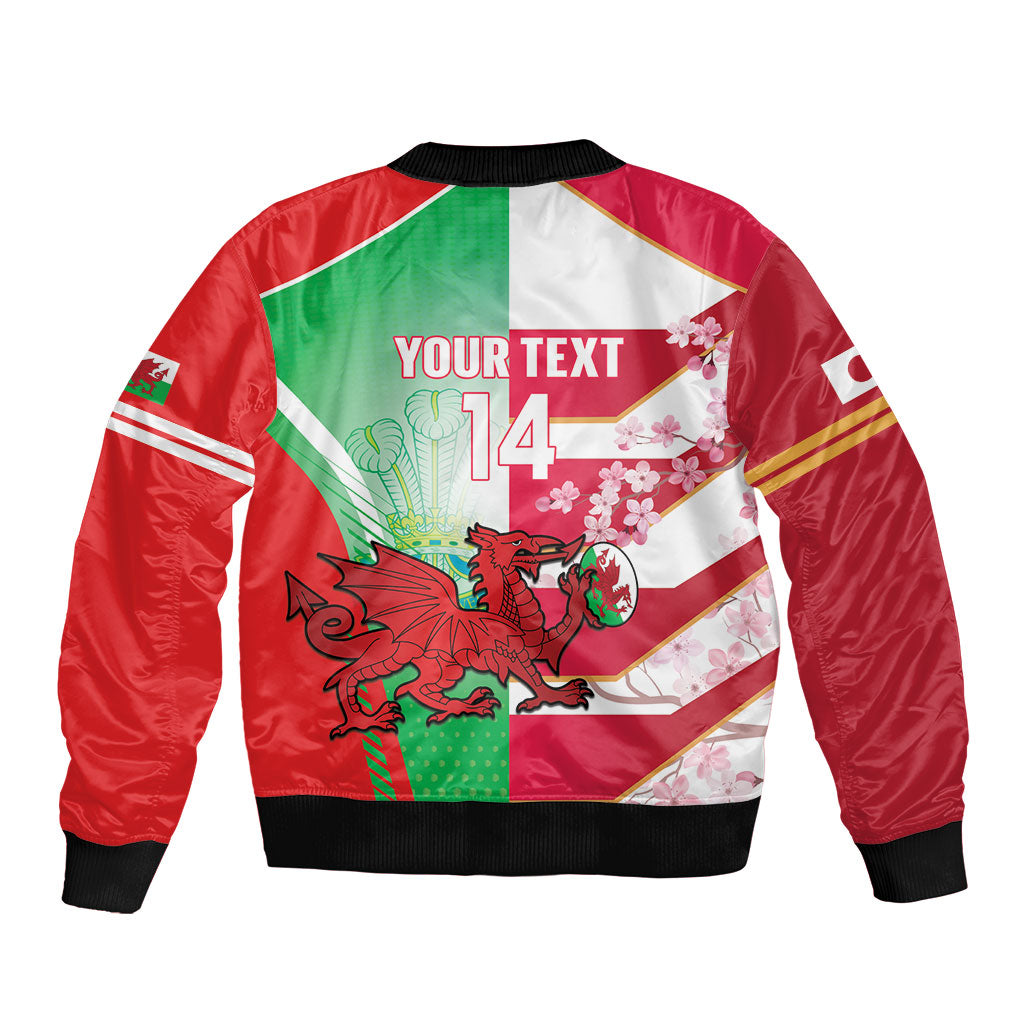 Japan and Wales Rugby Custom Sleeve Zip Bomber Jacket Brave Blossoms Welsh Dragon Together LT14 - Polynesian Pride