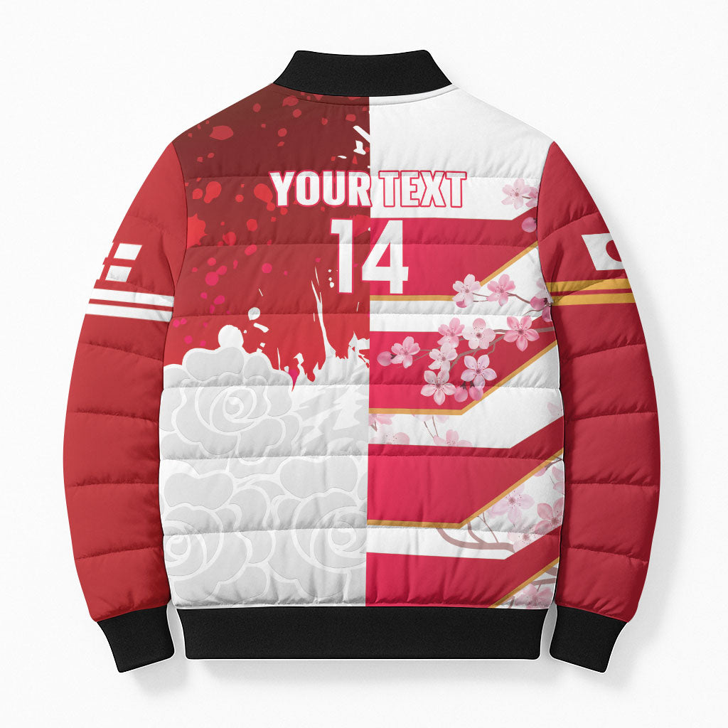 Japan and England Rugby Custom Bomber Puffer Jacket Brave Blossoms Red Roses Together LT14 - Polynesian Pride