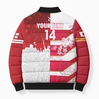 Japan and England Rugby Custom Bomber Puffer Jacket Brave Blossoms Red Roses Together LT14 - Polynesian Pride
