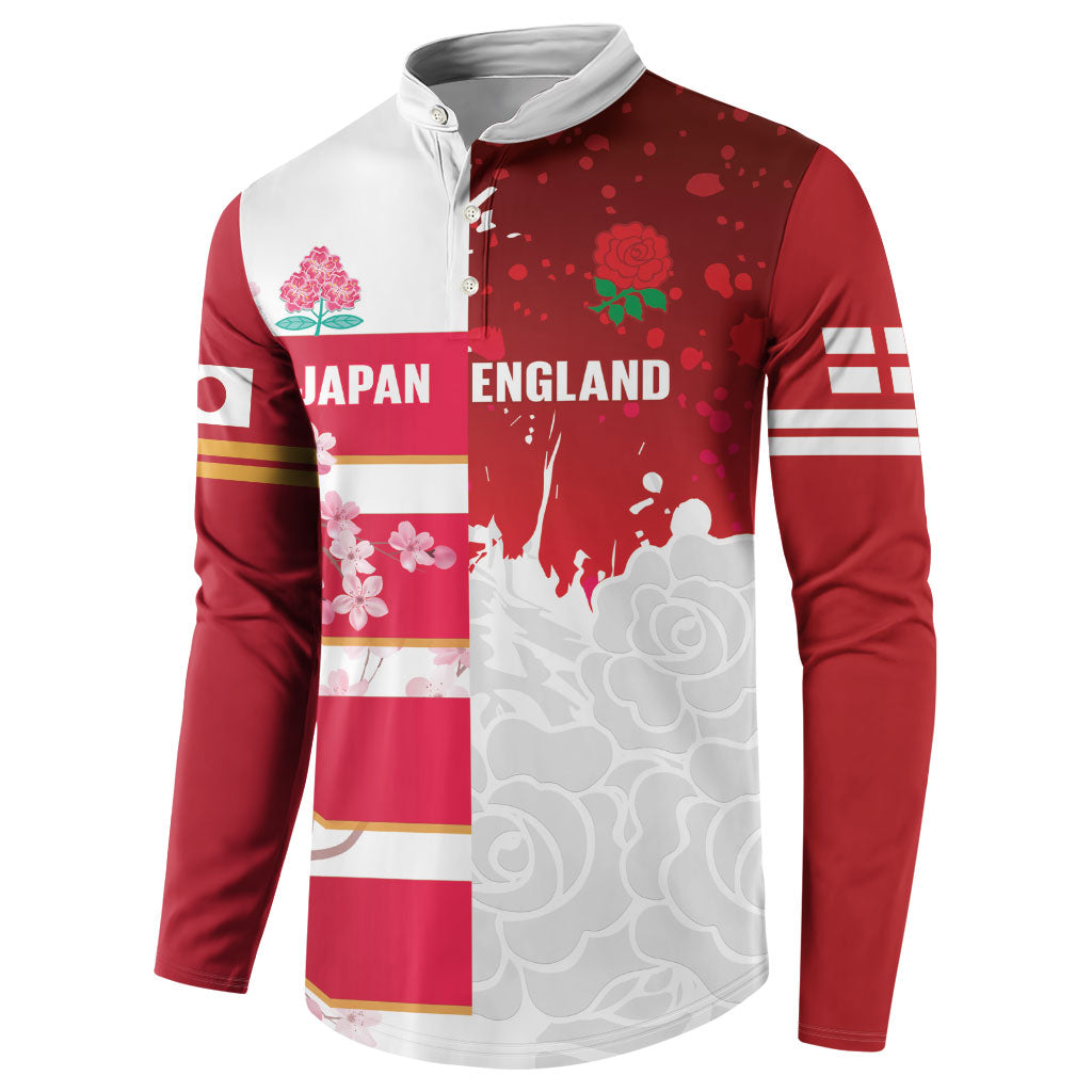 Japan and England Rugby Custom Button Sweatshirt Brave Blossoms Red Roses Together LT14 - Polynesian Pride