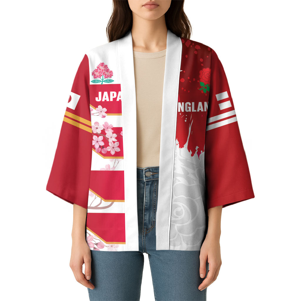 Japan and England Rugby Custom Kimono Brave Blossoms Red Roses Together