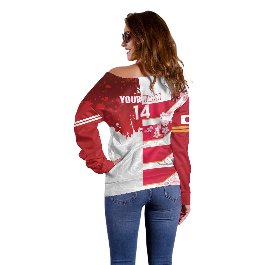 Japan and England Rugby Custom Off Shoulder Sweater Brave Blossoms Red Roses Together LT14 - Polynesian Pride