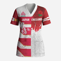 Japan and England Rugby Custom Scrub Top Brave Blossoms Red Roses Together