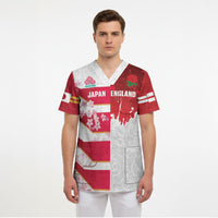 Japan and England Rugby Custom Scrub Top Brave Blossoms Red Roses Together