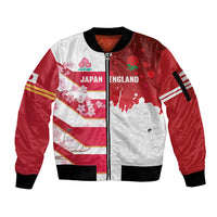 Japan and England Rugby Custom Sleeve Zip Bomber Jacket Brave Blossoms Red Roses Together LT14 Unisex Red - Polynesian Pride