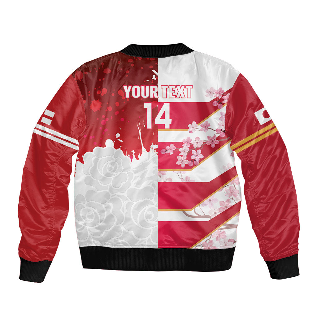 Japan and England Rugby Custom Sleeve Zip Bomber Jacket Brave Blossoms Red Roses Together LT14 - Polynesian Pride
