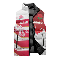 Japan and England Rugby Custom Sleeveless Puffer Jacket Brave Blossoms Red Roses Together