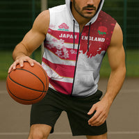 Japan and England Rugby Custom Sleeveless Zip Hoodie Brave Blossoms Red Roses Together LT14 - Polynesian Pride