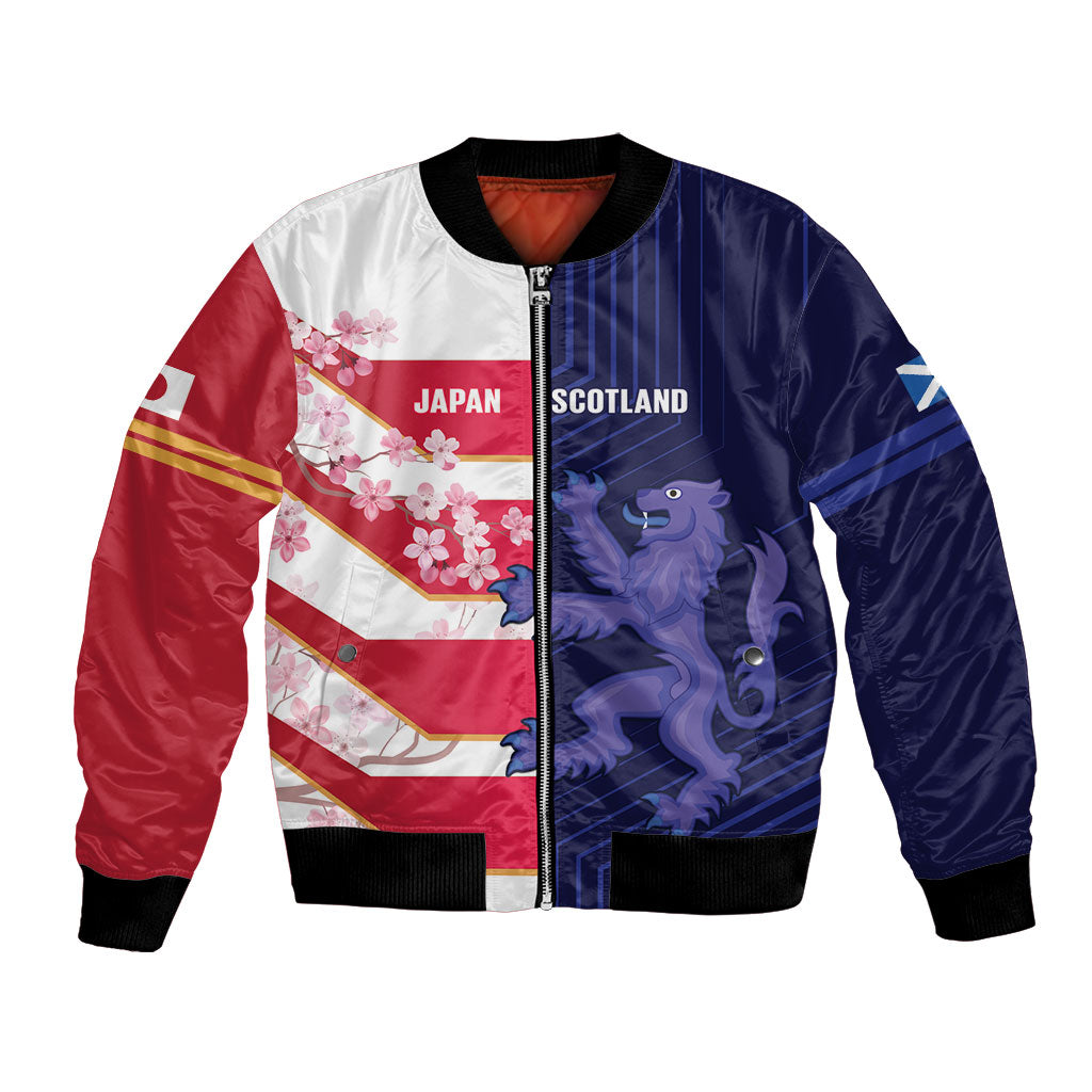 Japan and Scotland Rugby Custom Bomber Jacket Brave Blossoms Scottish Thistle Together
