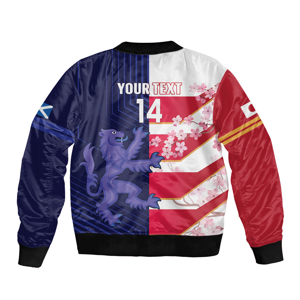 Japan and Scotland Rugby Custom Bomber Jacket Brave Blossoms Scottish Thistle Together