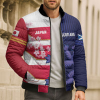 Japan and Scotland Rugby Custom Bomber Puffer Jacket Brave Blossoms Scottish Thistle Together