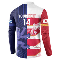 Japan and Scotland Rugby Custom Button Sweatshirt Brave Blossoms Scottish Thistle Together