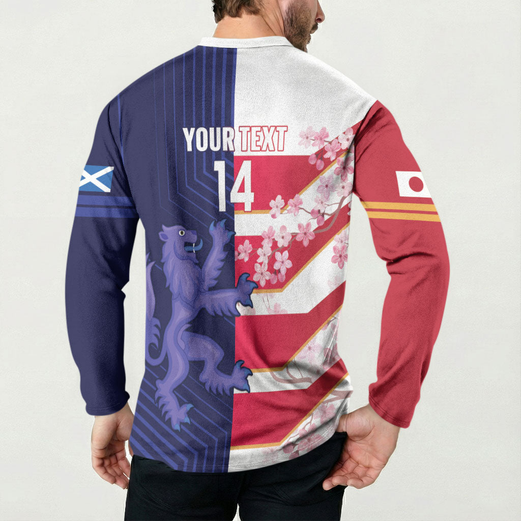 Japan and Scotland Rugby Custom Button Sweatshirt Brave Blossoms Scottish Thistle Together