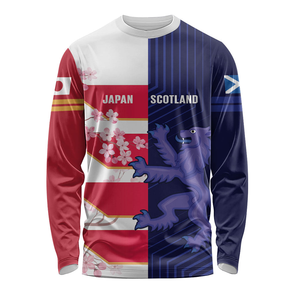 Japan and Scotland Rugby Custom Long Sleeve Shirt Brave Blossoms Scottish Thistle Together LT14 Unisex Multicolor - Polynesian Pride