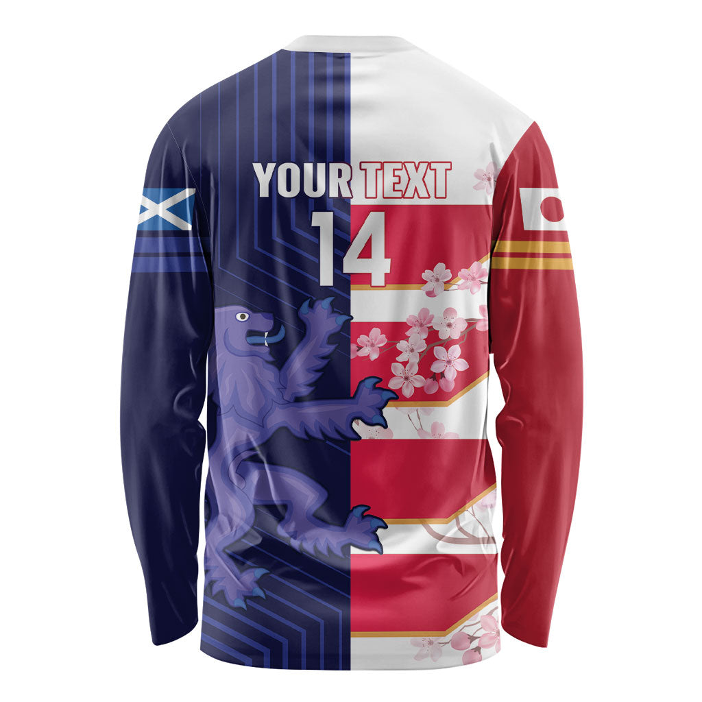 Japan and Scotland Rugby Custom Long Sleeve Shirt Brave Blossoms Scottish Thistle Together LT14 - Polynesian Pride