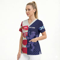 Japan and Scotland Rugby Custom Scrub Top Brave Blossoms Scottish Thistle Together