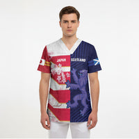 Japan and Scotland Rugby Custom Scrub Top Brave Blossoms Scottish Thistle Together