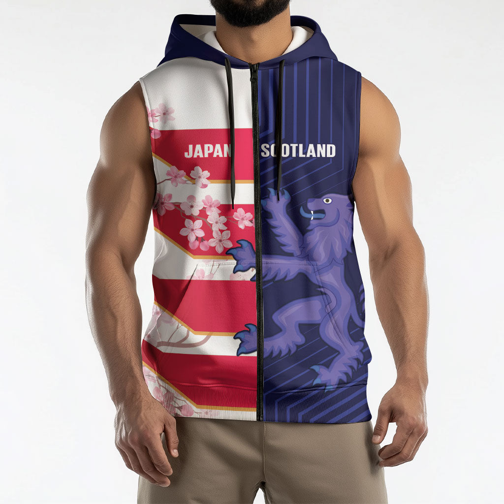 Japan and Scotland Rugby Custom Sleeveless Zip Hoodie Brave Blossoms Scottish Thistle Together LT14 - Polynesian Pride