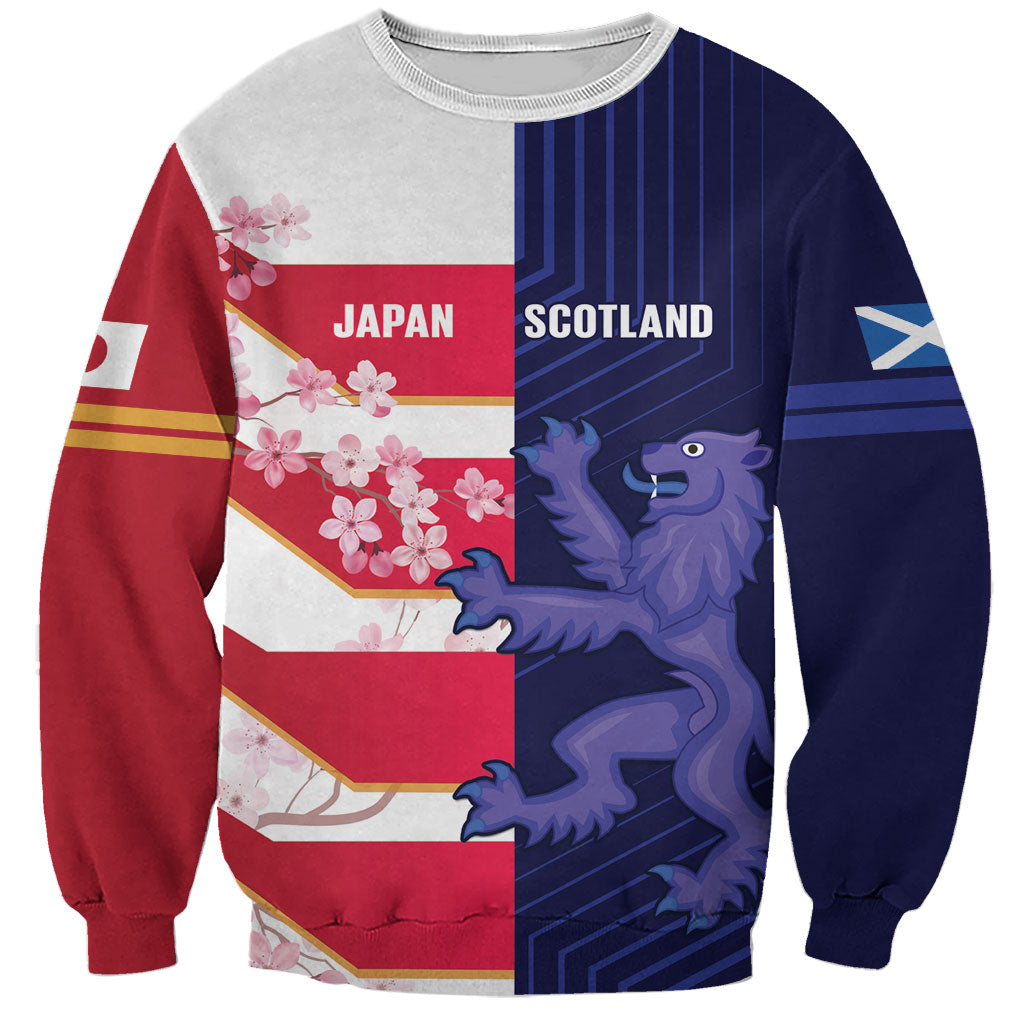 Japan and Scotland Rugby Custom Sweatshirt Brave Blossoms Scottish Thistle Together