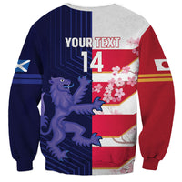 Japan and Scotland Rugby Custom Sweatshirt Brave Blossoms Scottish Thistle Together