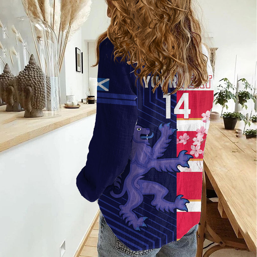 Japan and Scotland Rugby Custom Women Casual Shirt Brave Blossoms Scottish Thistle Together LT14 - Polynesian Pride