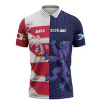 Japan and Scotland Rugby Custom Zipper Polo Shirt Brave Blossoms Scottish Thistle Together LT14 Multicolor - Polynesian Pride