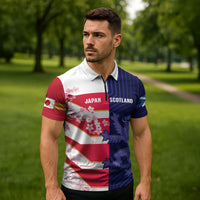Japan and Scotland Rugby Custom Zipper Polo Shirt Brave Blossoms Scottish Thistle Together LT14 - Polynesian Pride