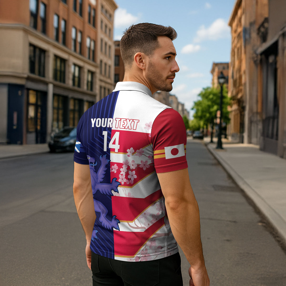 Japan and Scotland Rugby Custom Zipper Polo Shirt Brave Blossoms Scottish Thistle Together LT14 - Polynesian Pride