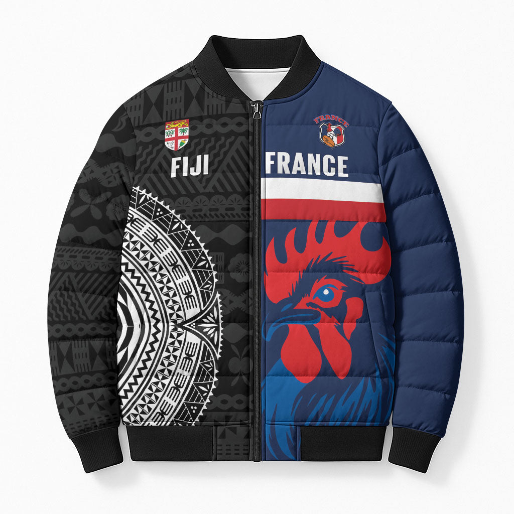 Fiji and France Rugby Custom Bomber Puffer Jacket Flying Fijian Les Bleus Together LT14 Unisex Multicolor - Polynesian Pride