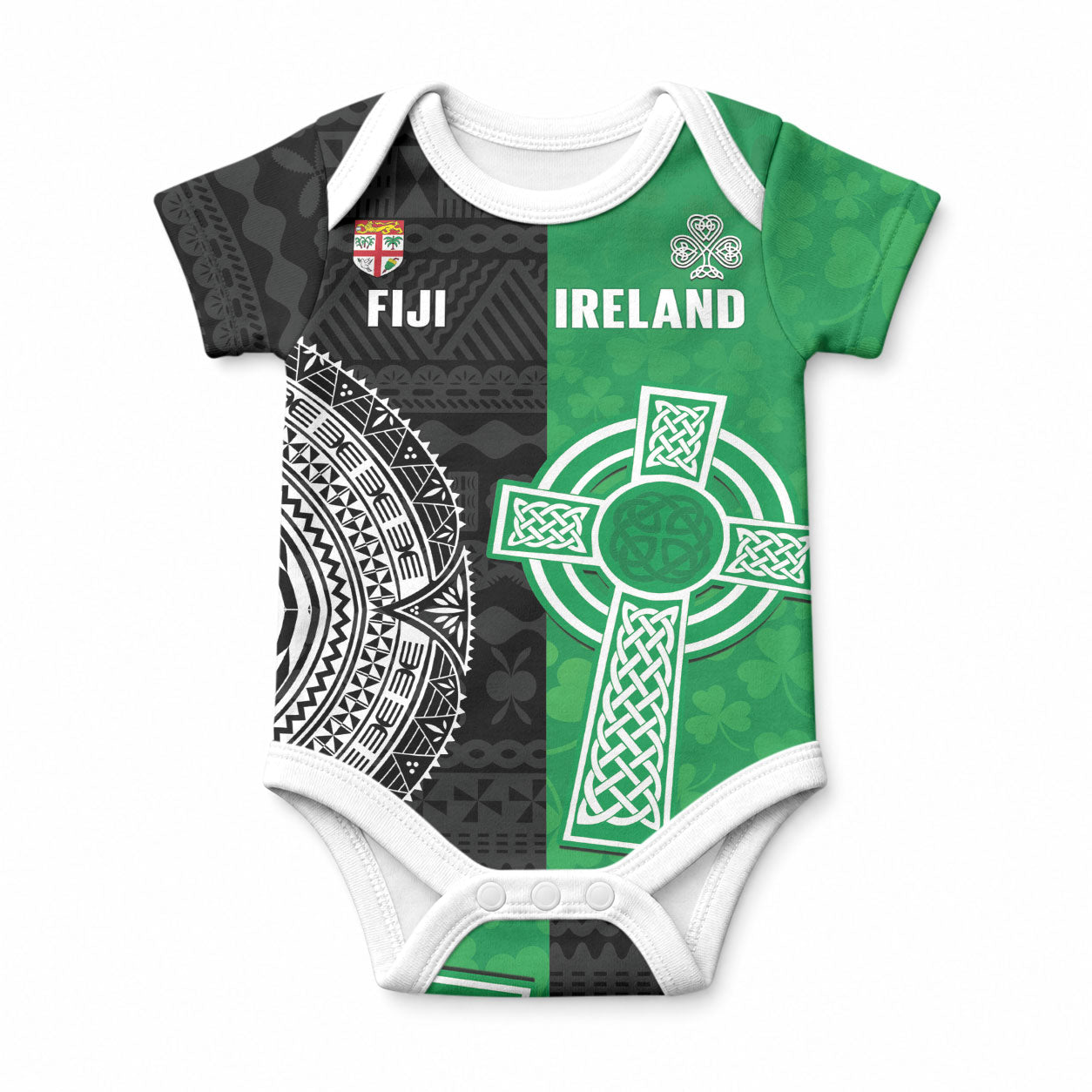Fiji and Ireland Rugby Custom Baby Onesie Flying Fijian Irish Shamrocks Together LT14 Multicolor - Polynesian Pride