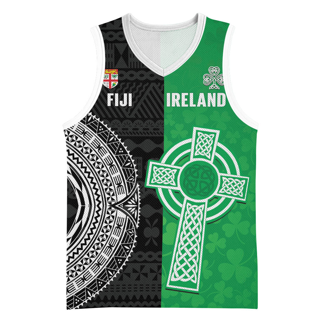 Fiji and Ireland Rugby Custom Basketball Jersey Flying Fijian Irish Shamrocks Together LT14 Unisex Multicolor - Polynesian Pride