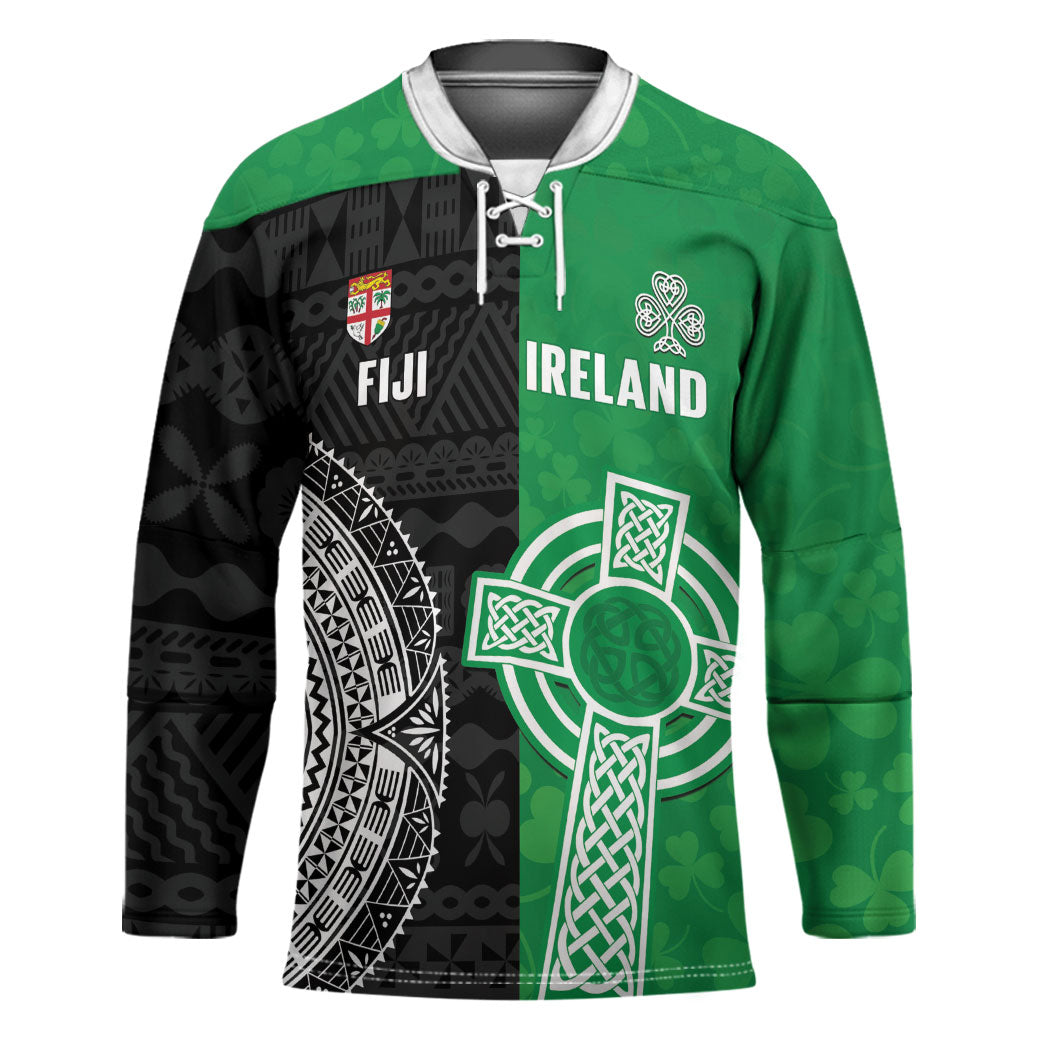 Fiji and Ireland Rugby Custom Hockey Jersey Flying Fijian Irish Shamrocks Together LT14 Unisex Multicolor - Polynesian Pride