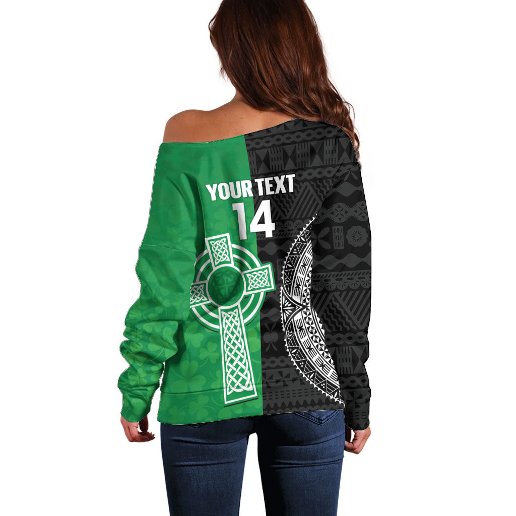 Fiji and Ireland Rugby Custom Off Shoulder Sweater Flying Fijian Irish Shamrocks Together LT14 - Polynesian Pride