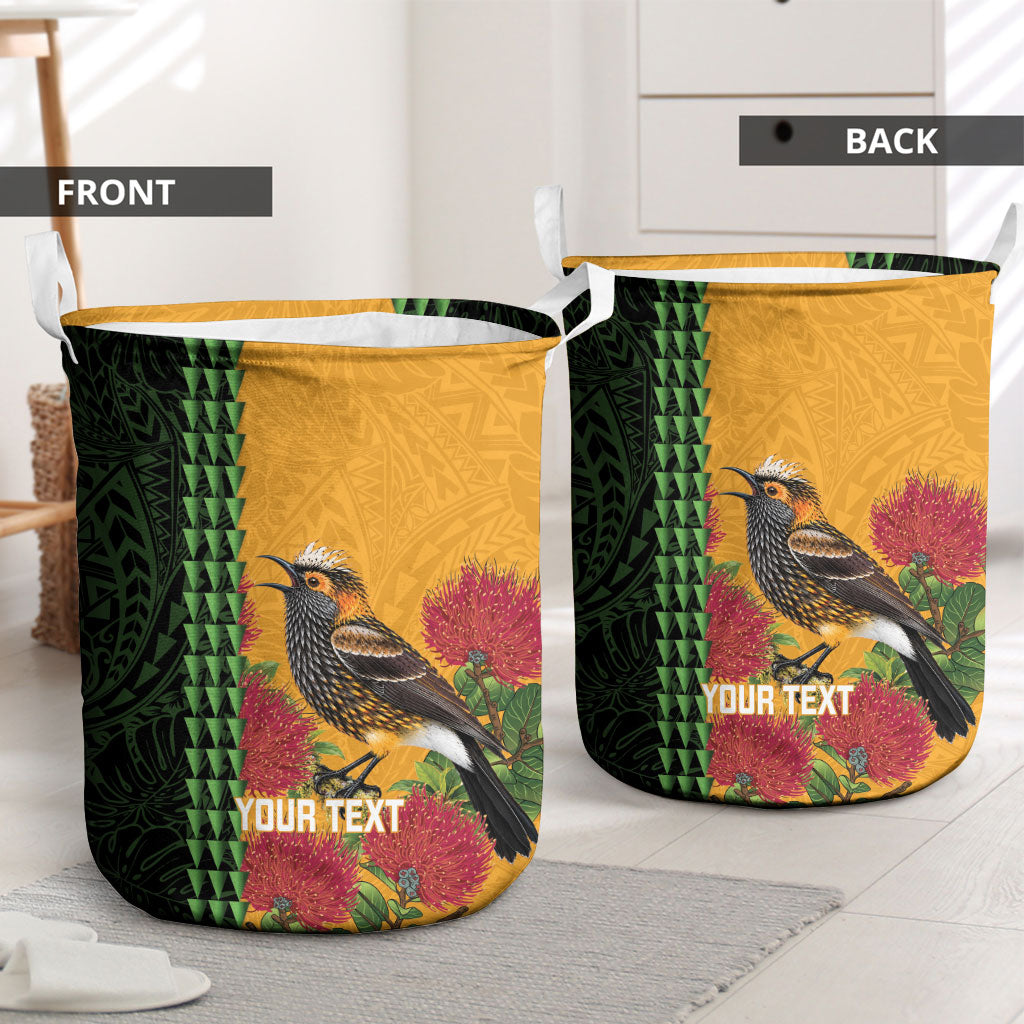 Personalized Hawaii Akohekohe Ohia Lehua Laundry Basket Crested Honeycreeper Kakau Hawaiian Pattern LT14 - Polynesian Pride