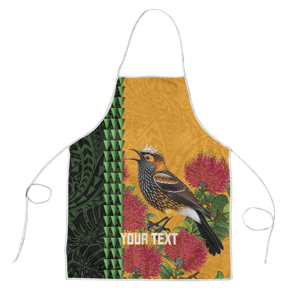 Personalized Hawaii Akohekohe Ohia Lehua Apron Crested Honeycreeper Kakau Hawaiian Pattern LT14 Orange - Polynesian Pride