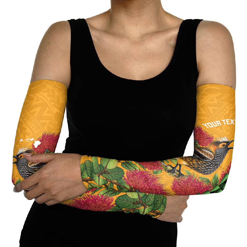 Personalized Hawaii Akohekohe Ohia Lehua Arm Sleeves Crested Honeycreeper Kakau Hawaiian Pattern