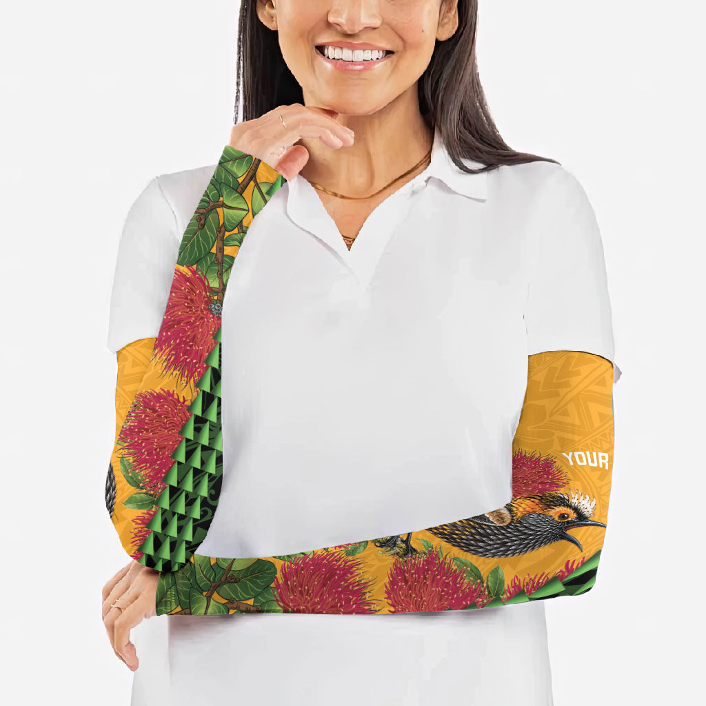 Personalized Hawaii Akohekohe Ohia Lehua Arm Sleeves Crested Honeycreeper Kakau Hawaiian Pattern
