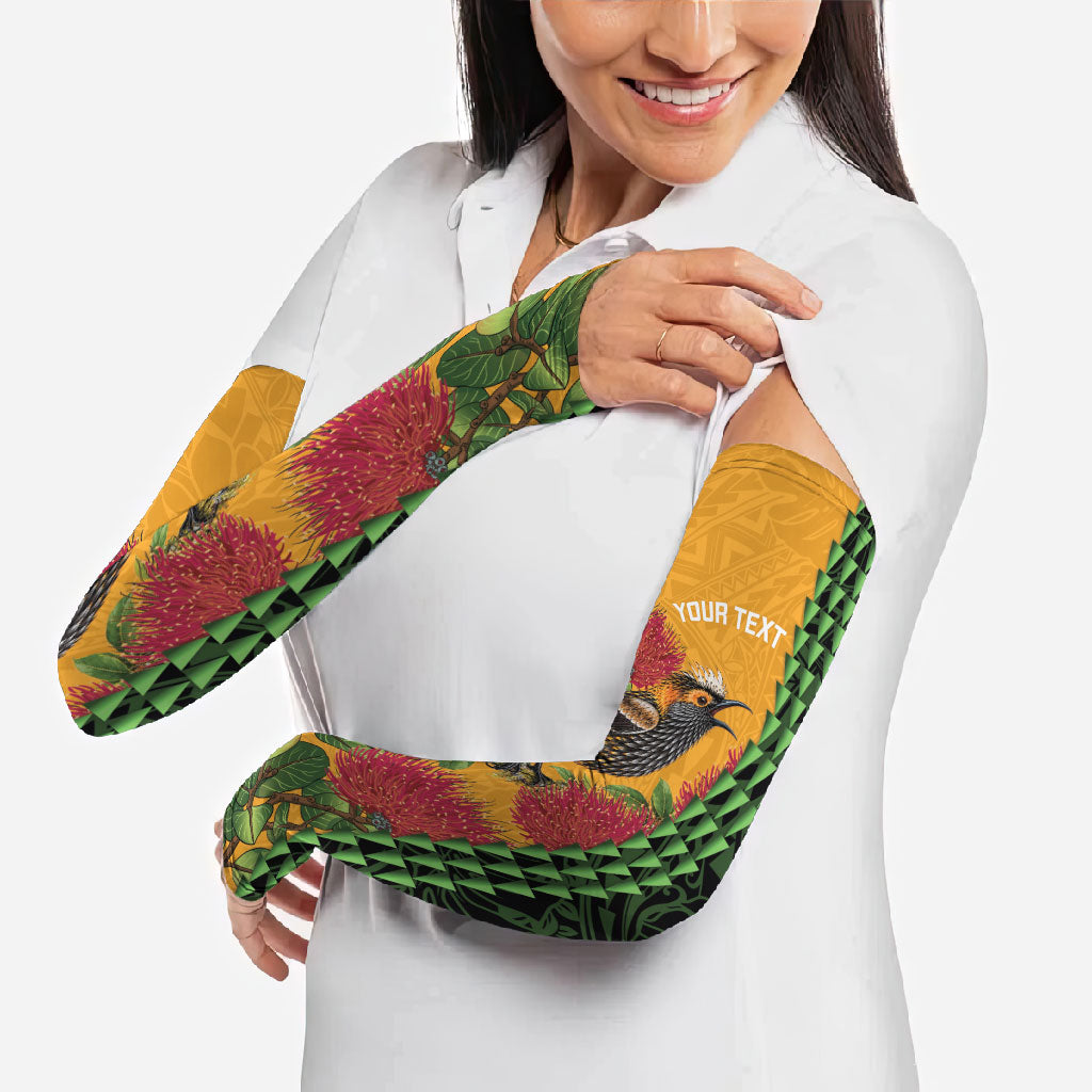 Personalized Hawaii Akohekohe Ohia Lehua Arm Sleeves Crested Honeycreeper Kakau Hawaiian Pattern