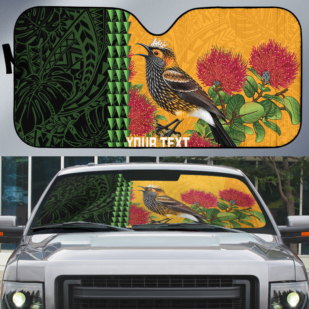 Personalized Hawaii Akohekohe Ohia Lehua Auto Sun Shade Crested Honeycreeper Kakau Hawaiian Pattern