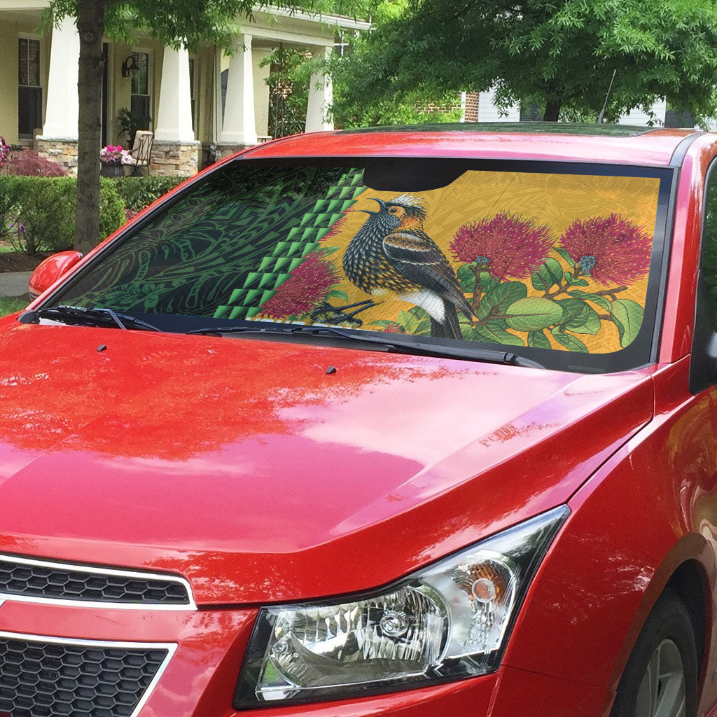Personalized Hawaii Akohekohe Ohia Lehua Auto Sun Shade Crested Honeycreeper Kakau Hawaiian Pattern