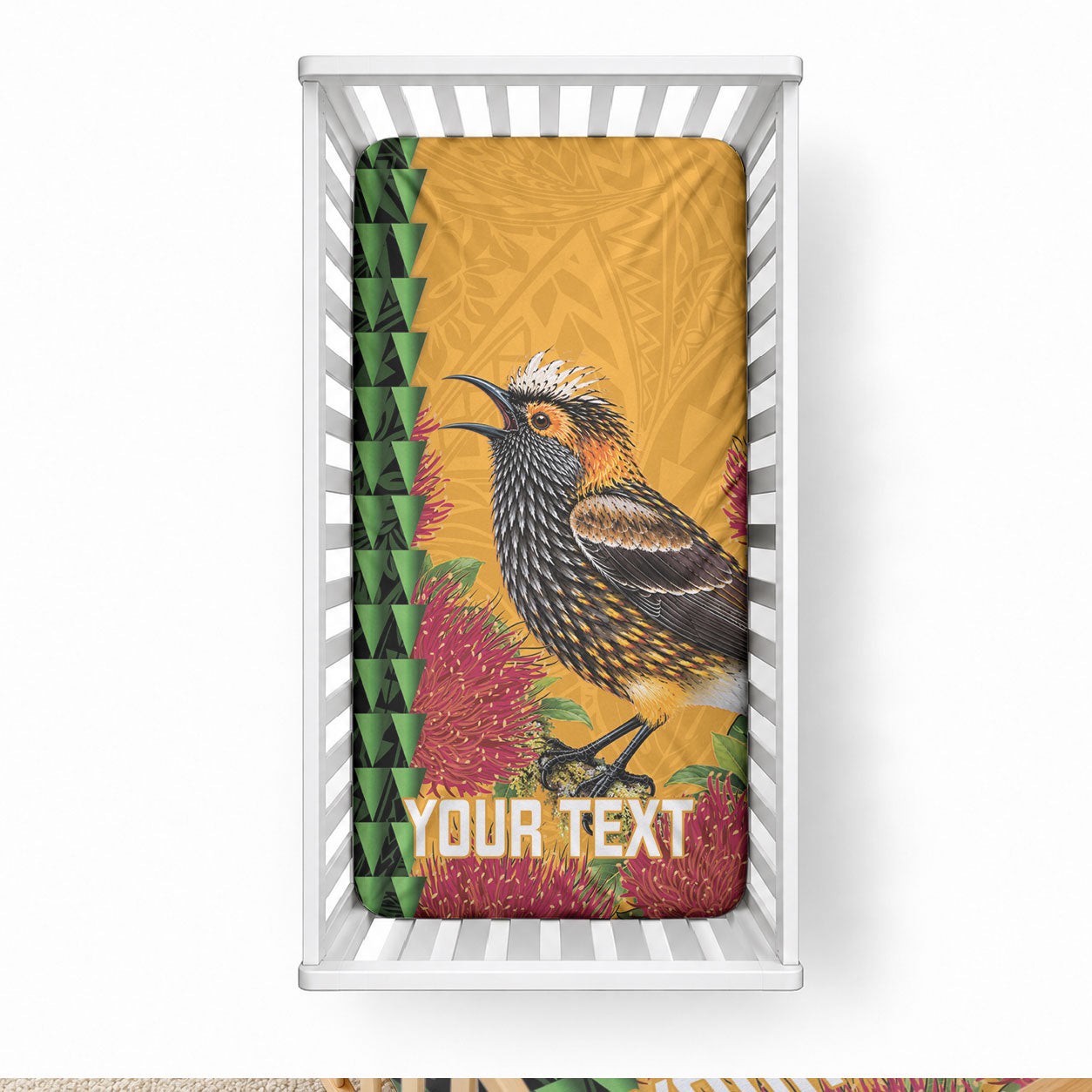 Personalized Hawaii Akohekohe Ohia Lehua Baby Bed Cover Crested Honeycreeper Kakau Hawaiian Pattern LT14 28 × 52 in Orange - Polynesian Pride