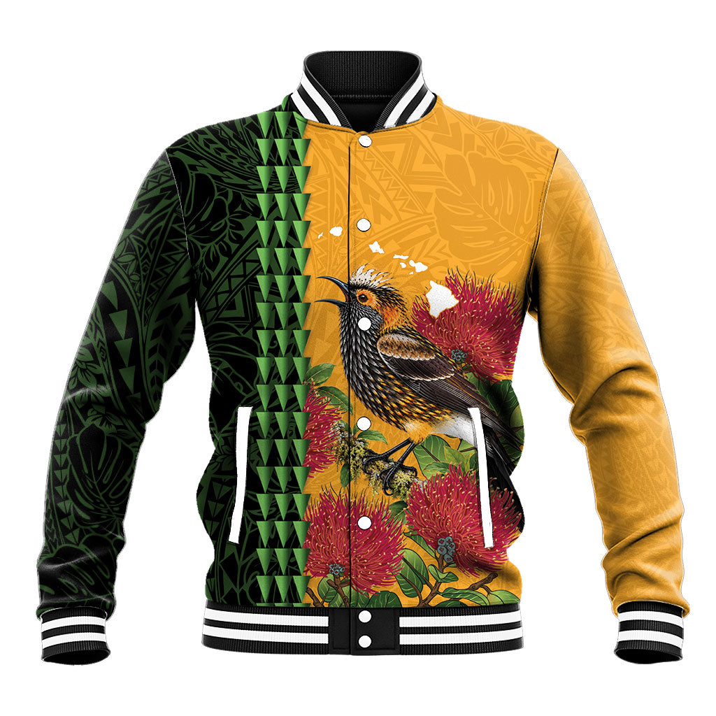 Personalized Hawaii Akohekohe Ohia Lehua Baseball Jacket Crested Honeycreeper Kakau Hawaiian Pattern