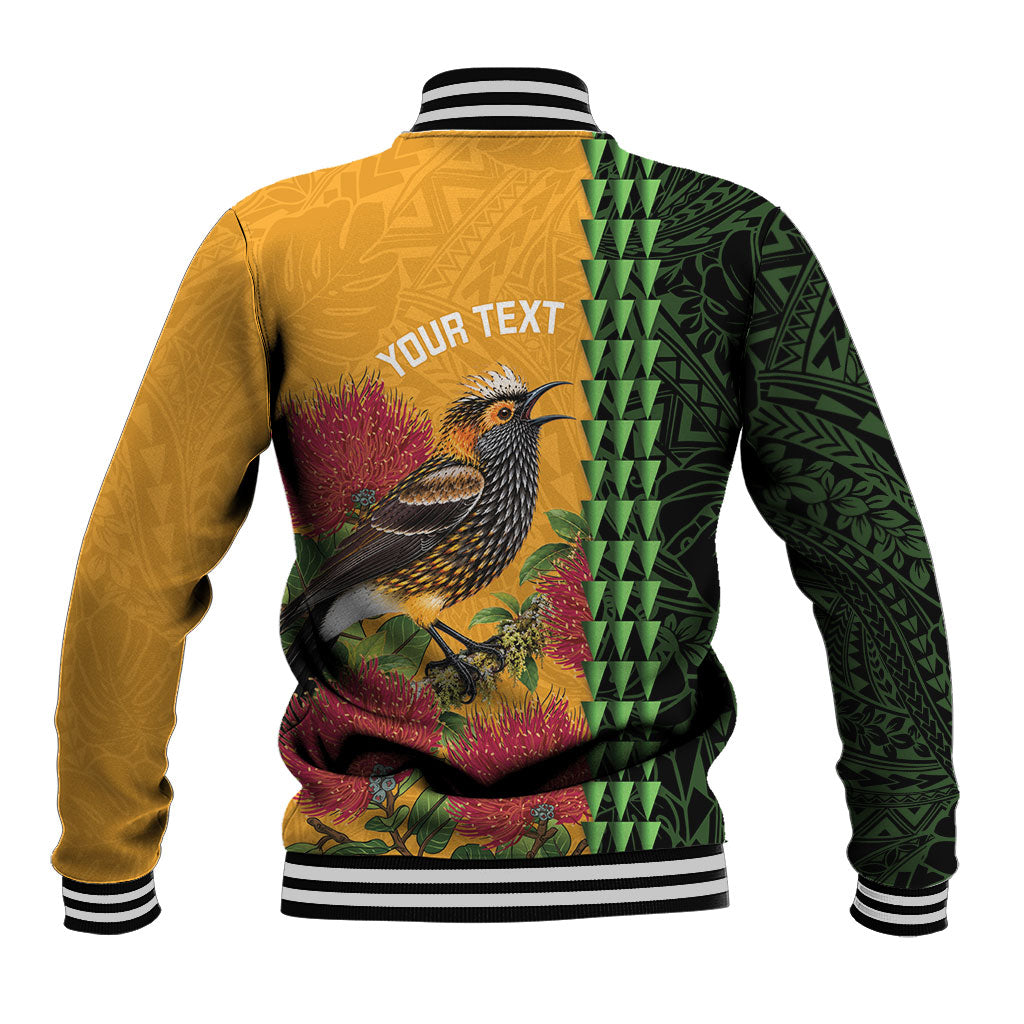 Personalized Hawaii Akohekohe Ohia Lehua Baseball Jacket Crested Honeycreeper Kakau Hawaiian Pattern