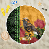 Personalized Hawaii Akohekohe Ohia Lehua Beach Blanket Crested Honeycreeper Kakau Hawaiian Pattern