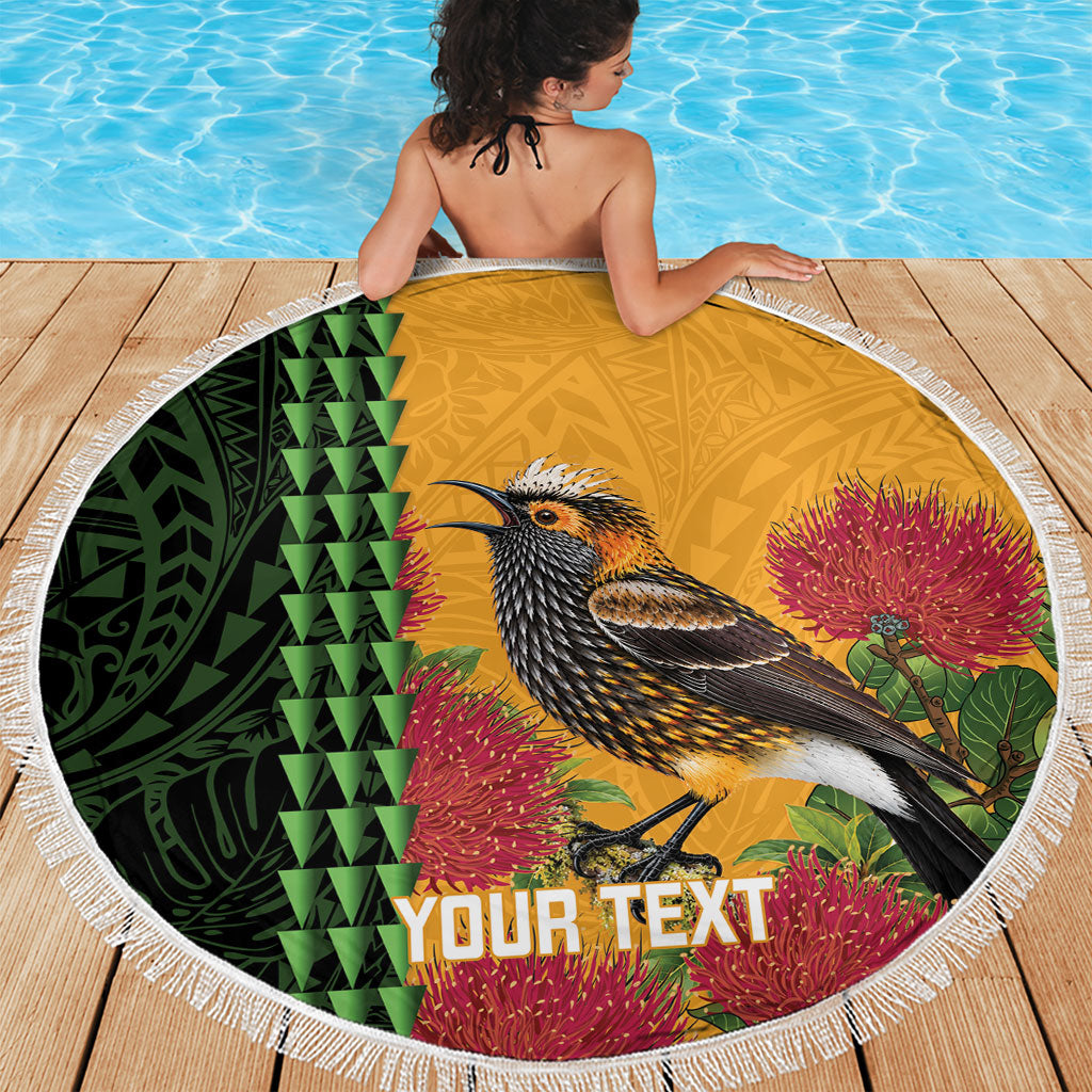 Personalized Hawaii Akohekohe Ohia Lehua Beach Blanket Crested Honeycreeper Kakau Hawaiian Pattern