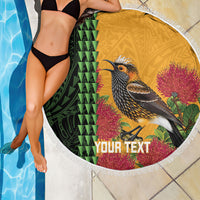 Personalized Hawaii Akohekohe Ohia Lehua Beach Blanket Crested Honeycreeper Kakau Hawaiian Pattern